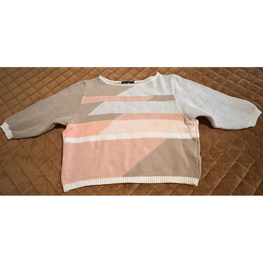 Vintage 90s James Kenrob USA Geometric Knit Sweater Large Beige Pink